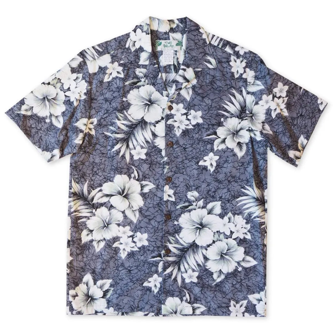 Flower Power Grey Hawaiian Cotton Shirt - Made in Hawaii