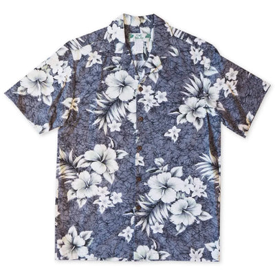 Flower Power Grey Hawaiian Cotton Shirt - Made In Hawaii