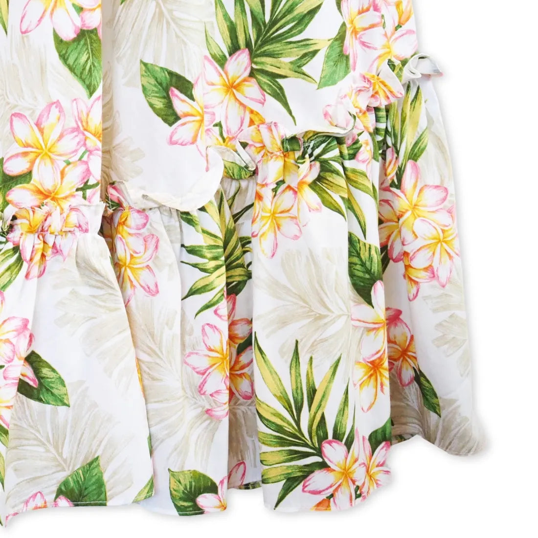 Gardens Cream Long Ruffle Hawaiian Muumuu Dress - Made In Hawaii