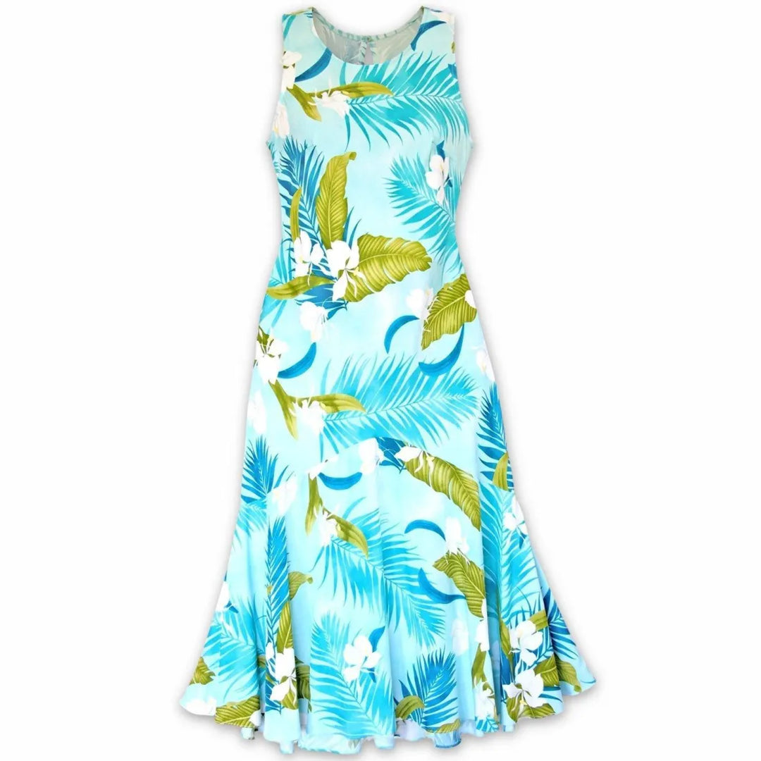 Ginger Breeze Aqua Lehua Hawaiian Dress - Made in Hawaii