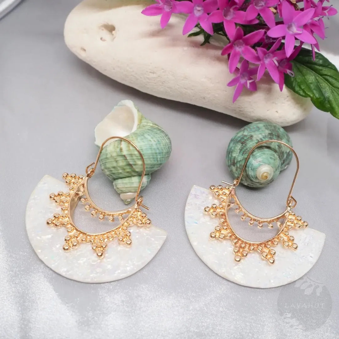 Goddess Crown Cream Hoop Earrings - Made in Hawaii