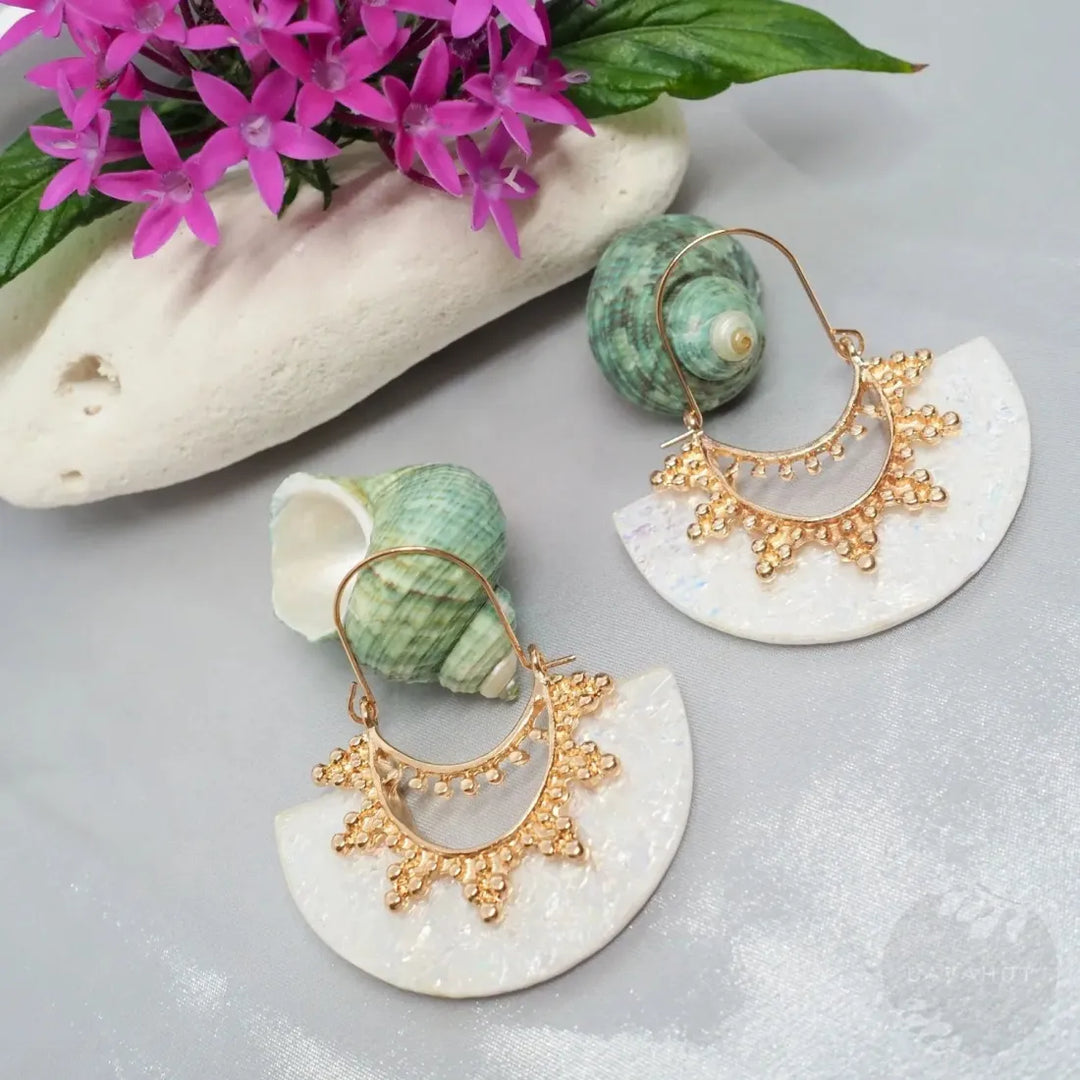 Goddess Crown Cream Hoop Earrings - Made in Hawaii