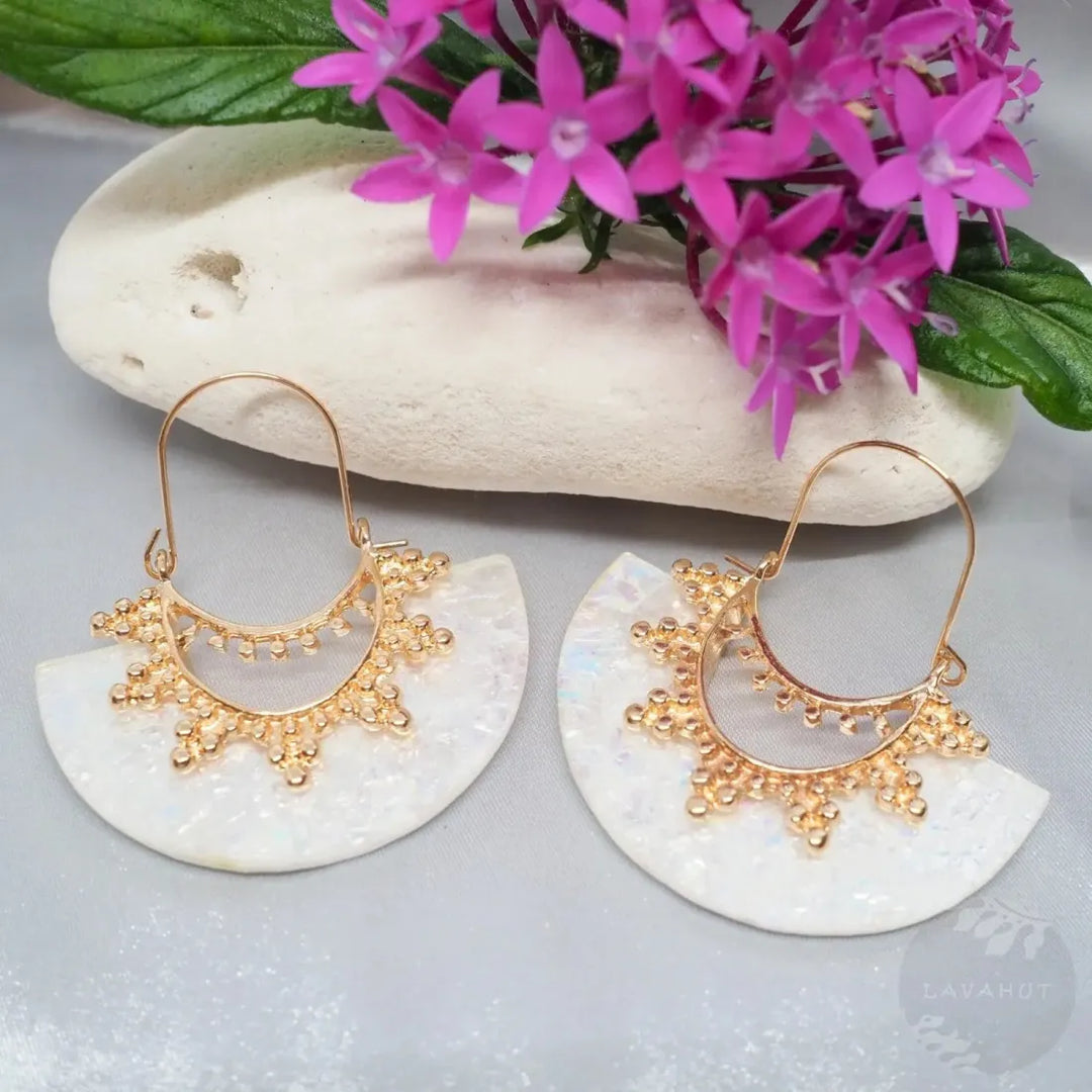 Goddess Crown Cream Hoop Earrings - Made in Hawaii