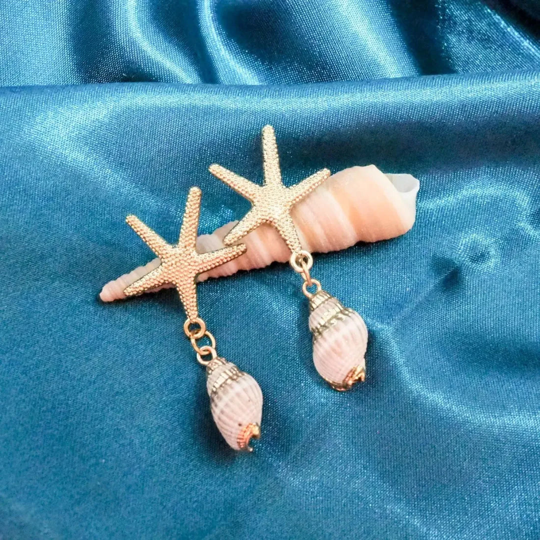 Golden Starfish Seashell Sparkle Earrings - Made in Hawaii