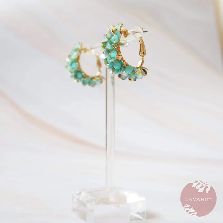 Green Blossom Huggie Hoop Earrings - Made in Hawaii