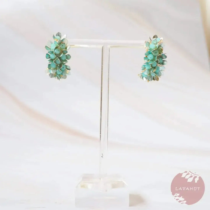 Green Blossom Huggie Hoop Earrings - Made in Hawaii