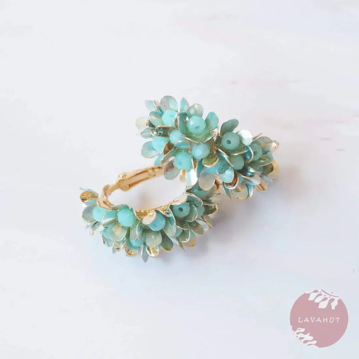 Green Blossom Huggie Hoop Earrings - Made in Hawaii