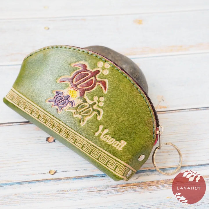 Green Half Moon Coin Purse + Keychain - Made in Hawaii