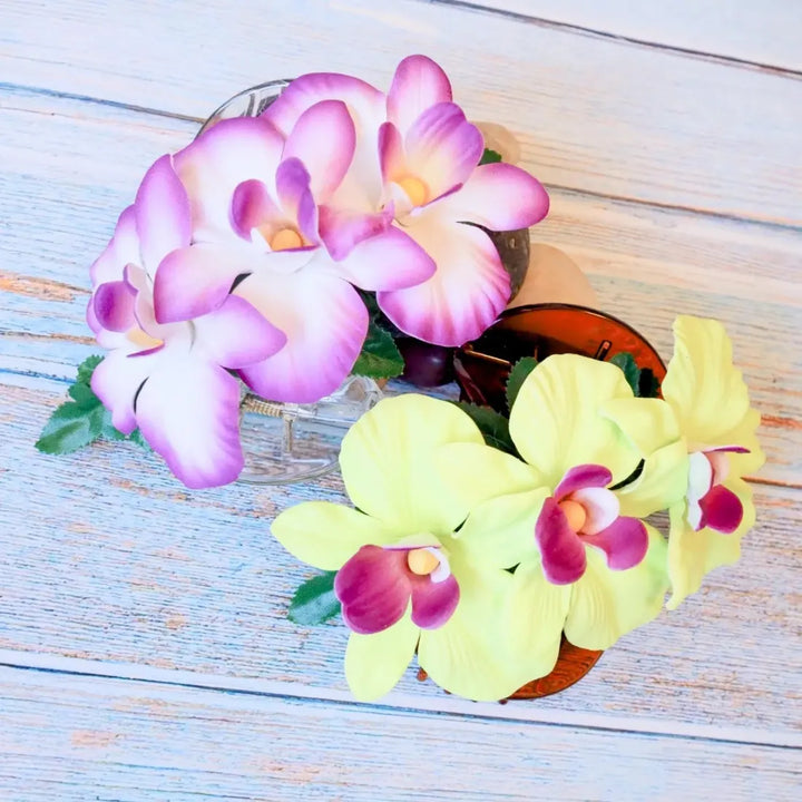 Green Happy Orchid Hawaiian Flower Hair Clamp - Made in Hawaii