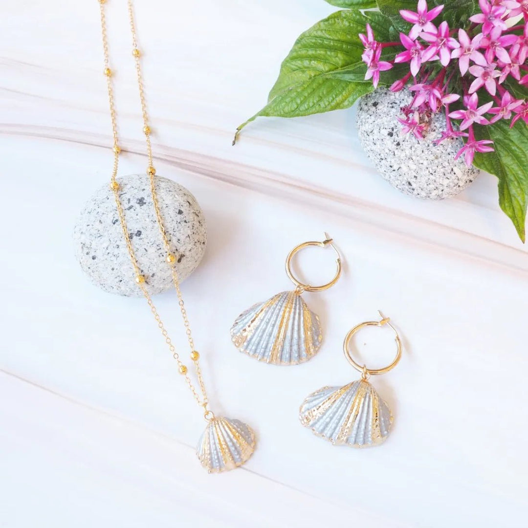 Grey Ark Seashell Hoop Earrings – Authentic Hawaiian Earrings by Lavahut