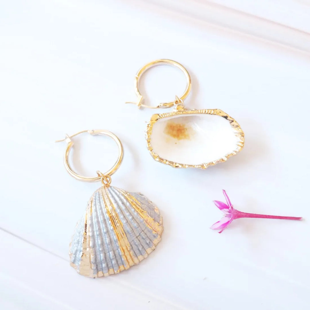 Grey Ark Seashell Hoop Earrings - Made in Hawaii