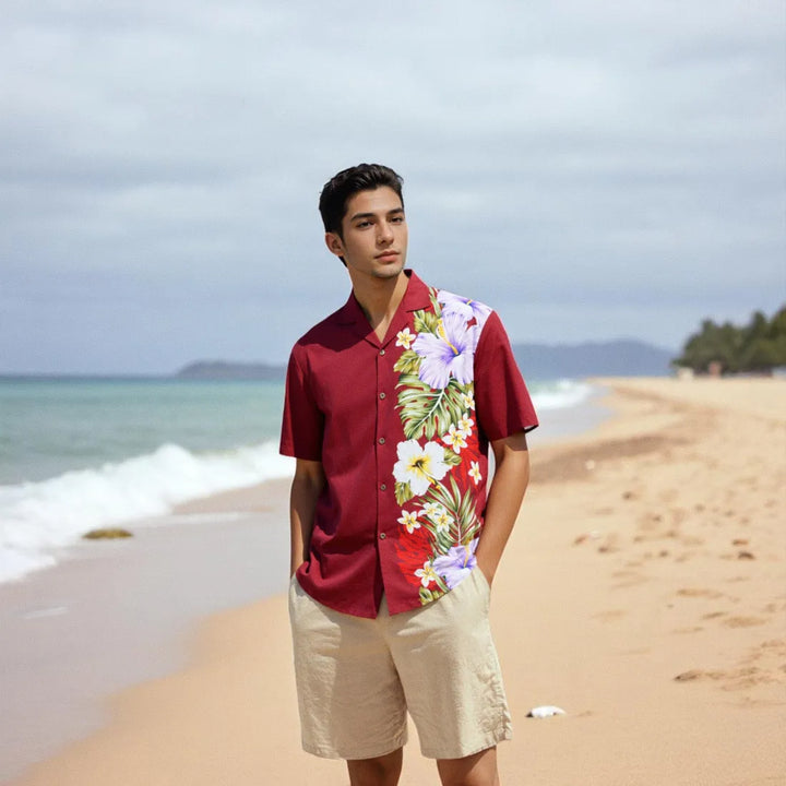 Hamakua Red Hawaiian Border Shirt - Made in Hawaii