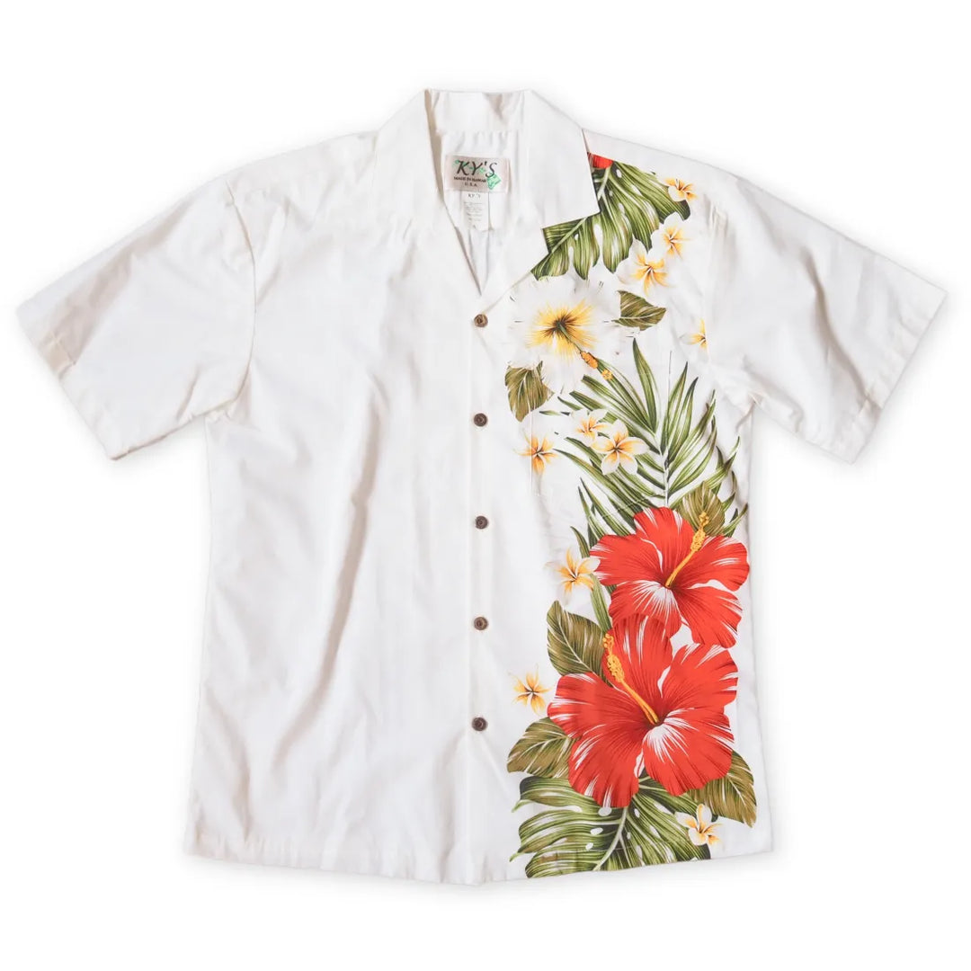 Hamakua White Hawaiian Border Shirt - Made in Hawaii