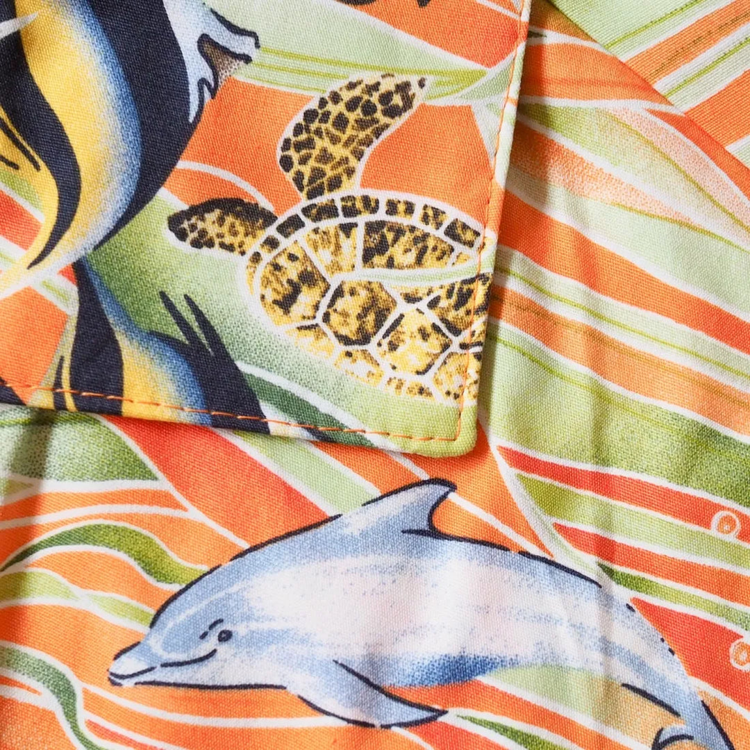 Hanauma Bay Orange Hawaiian Cotton Shirt - Made in Hawaii