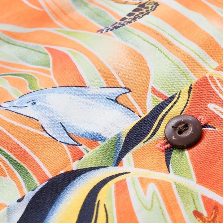 Hanauma Bay Orange Hawaiian Cotton Shirt - Made in Hawaii