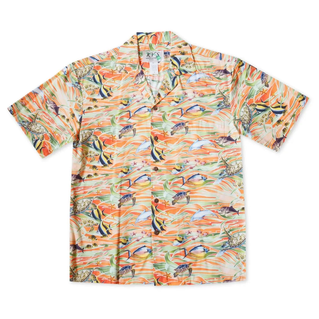 Hanauma Bay Orange Hawaiian Cotton Shirt - Made in Hawaii