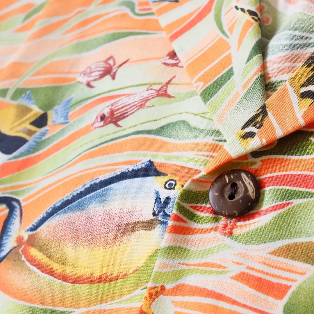 Hanauma Bay Orange Hawaiian Cotton Shirt - Made in Hawaii