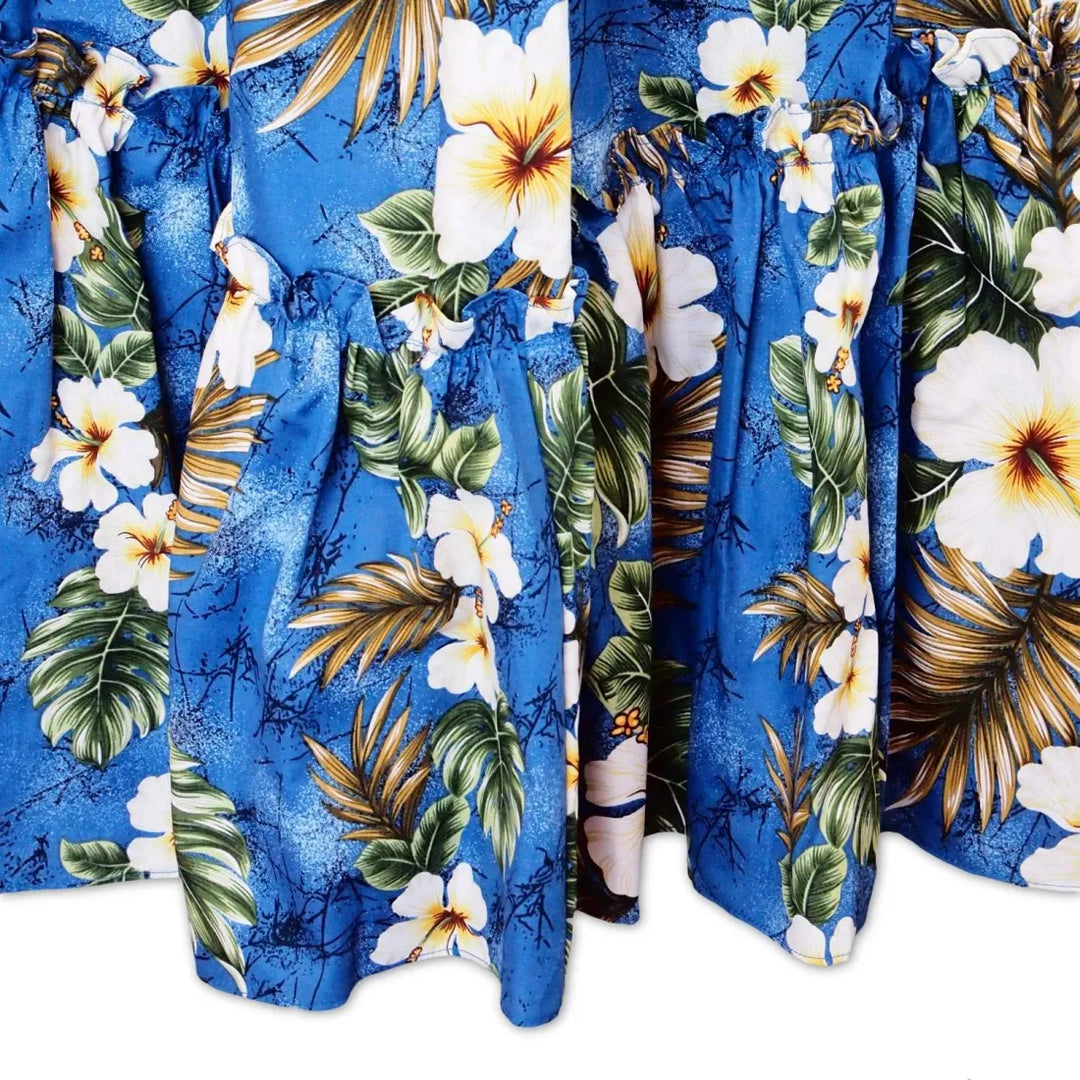 Hanauma Blue Long Ruffle Hawaiian Muumuu Dress - Made in Hawaii