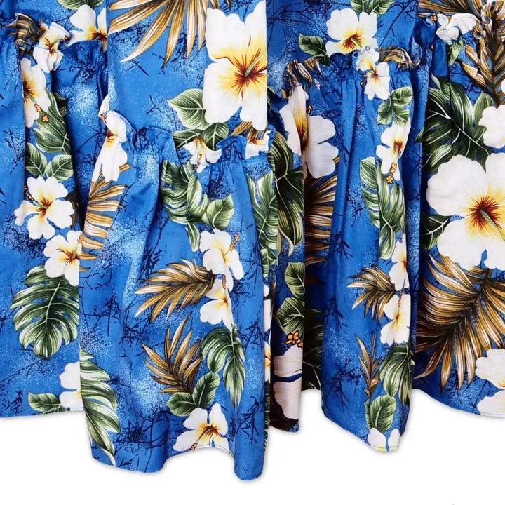 Hanauma Blue Long Ruffle Hawaiian Muumuu Dress Made in Hawaii