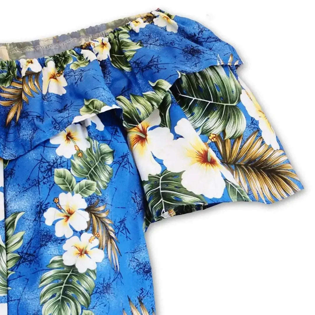 Hanauma Blue Long Ruffle Hawaiian Muumuu Dress Made in Hawaii
