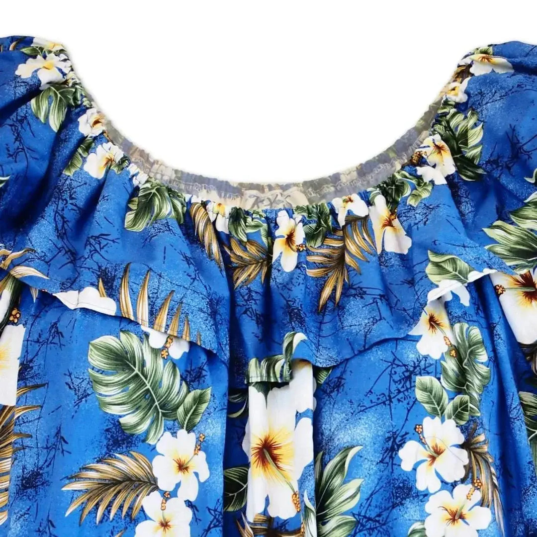 Hanauma Blue Long Ruffle Hawaiian Muumuu Dress Made in Hawaii