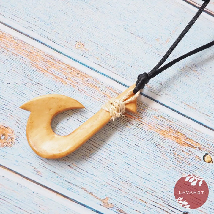 Hapuna Wooden Fish Hook Hawaiian Necklace - Made in Hawaii