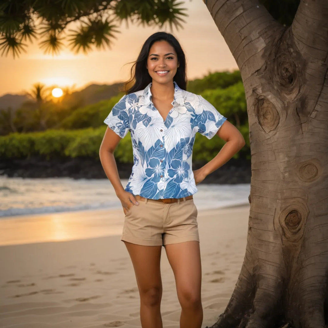 Haven Blue Lady’s Hawaiian Cotton Blouse - Made in Hawaii