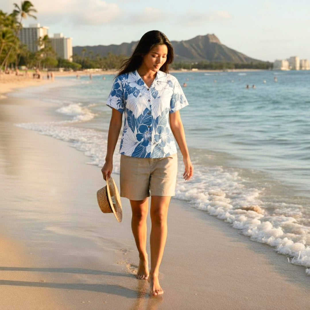 Haven Blue Women’s Hawaiian Cotton Shirt Made in Hawaii