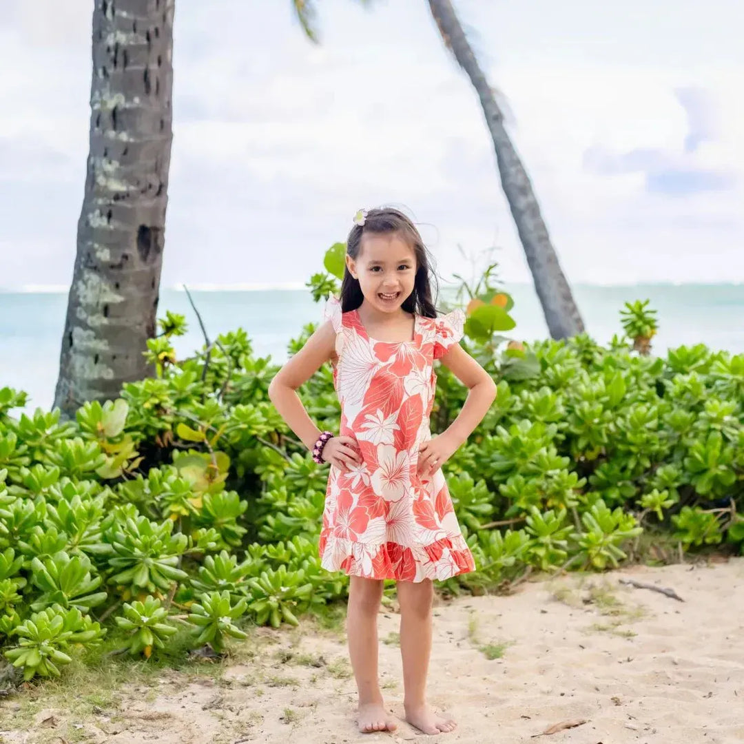 Haven Coral Hawaiian Girl Cotton Dress for Kids 4 / Coral Haven Coral Hawaiian Girl Cotton Dress for Kids 4 / Coral