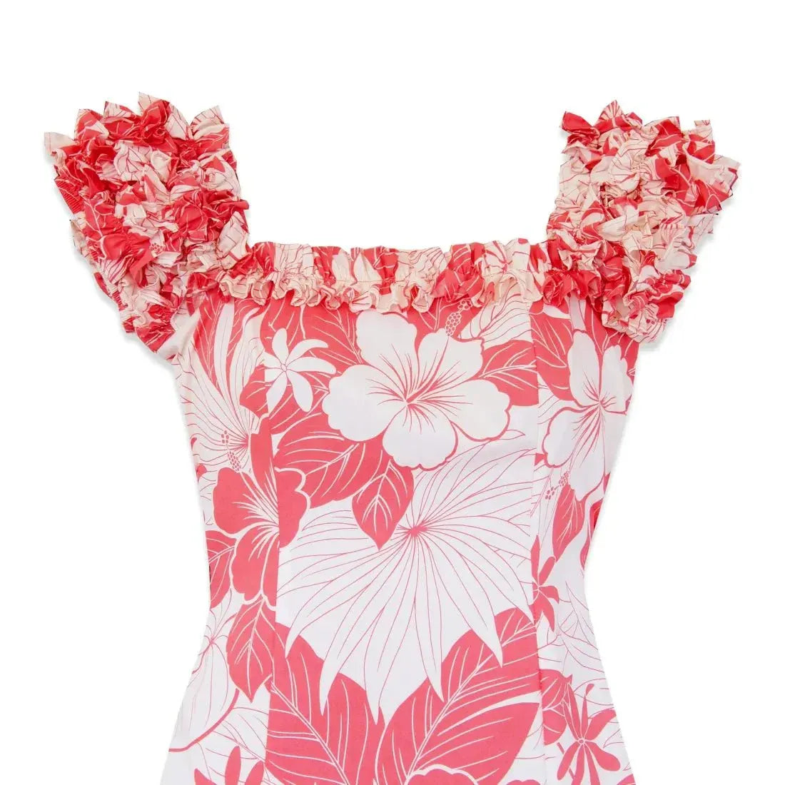 Women's Hawaiian Off-Shoulder Muumuu Top - Pink Hibiscus Vine Print Rayon Blouse