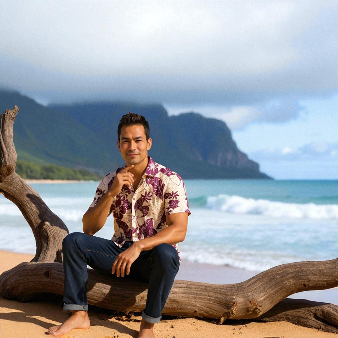Haven Purple Hawaiian Cotton Shirt Made in Hawaii