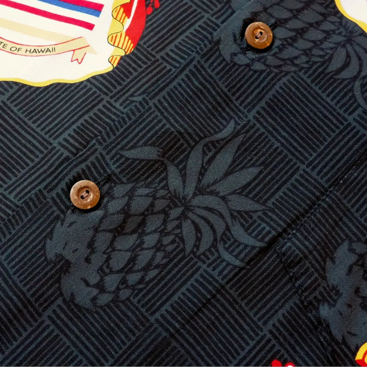 Hawaii Crest Black Hawaiian Rayon Shirt - Made in Hawaii