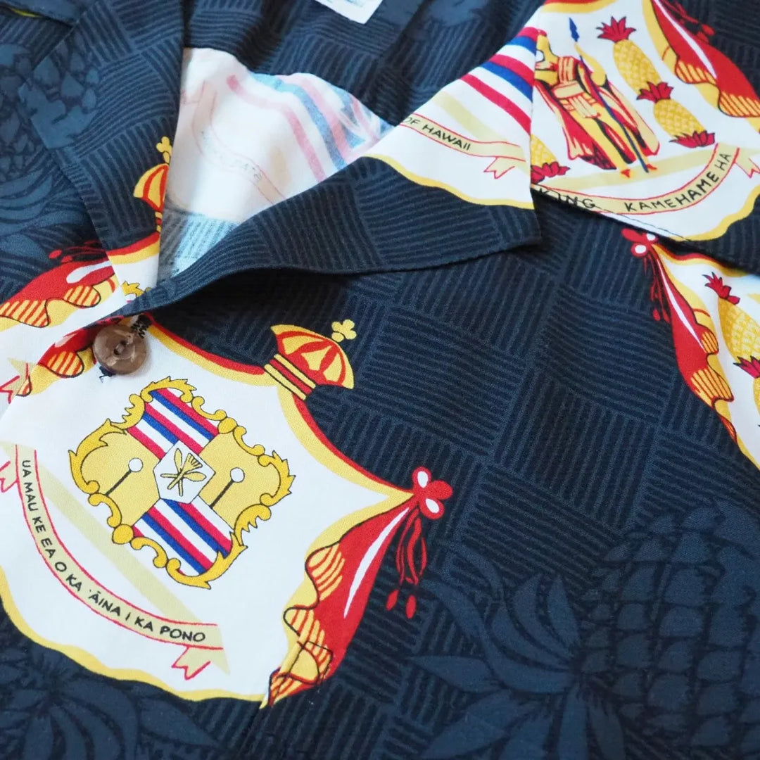 Hawaii Crest Black Hawaiian Rayon Shirt - Made in Hawaii