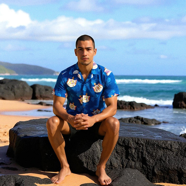 Hawaii Crest Blue Hawaiian Rayon Shirt Made in Hawaii