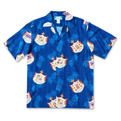 Hawaii Crest Blue Hawaiian Rayon Shirt - Made