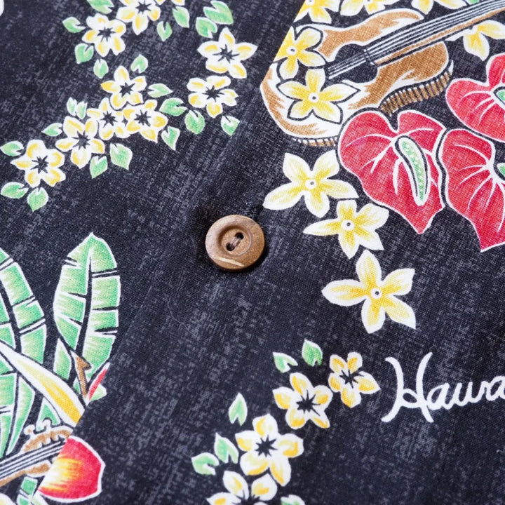 Hawaii Lei Black Hawaiian Rayon Shirt - Made in Hawaii