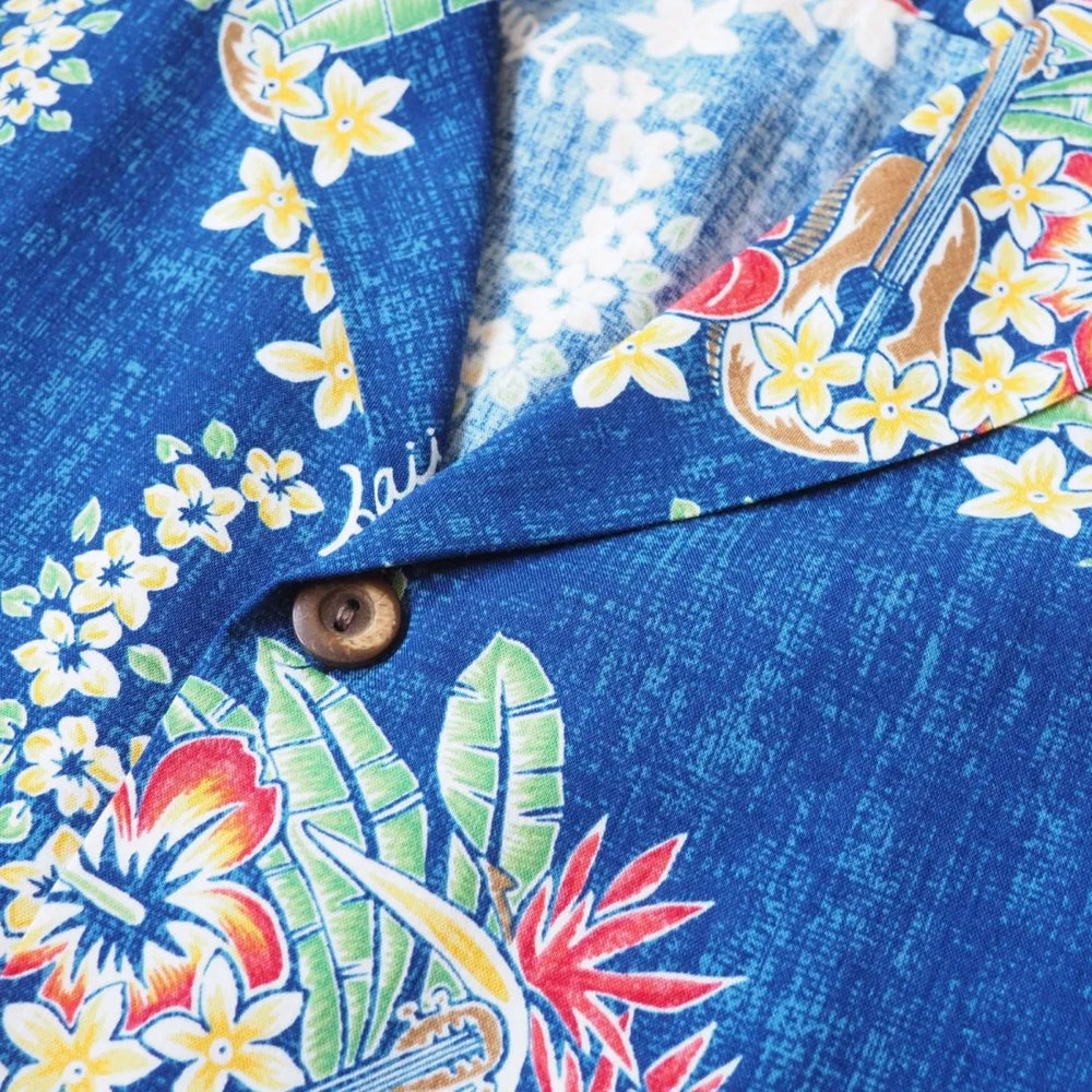 Hawaii Lei Blue Hawaiian Rayon Shirt - Made in Hawaii