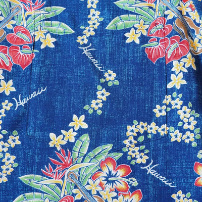 Hawaii Lei Blue Hawaiian Rayon Shirt - Made