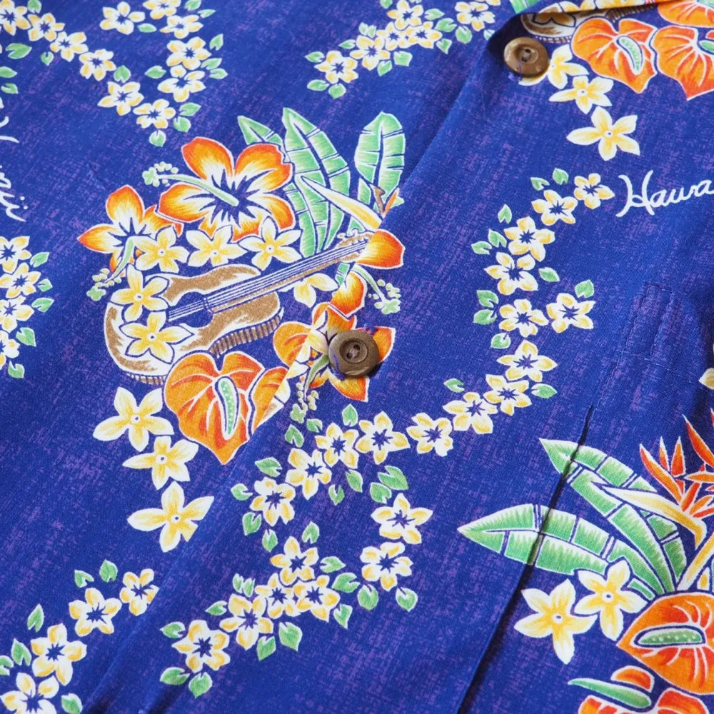 Hawaii Lei Purple Hawaiian Rayon Shirt - Made in Hawaii