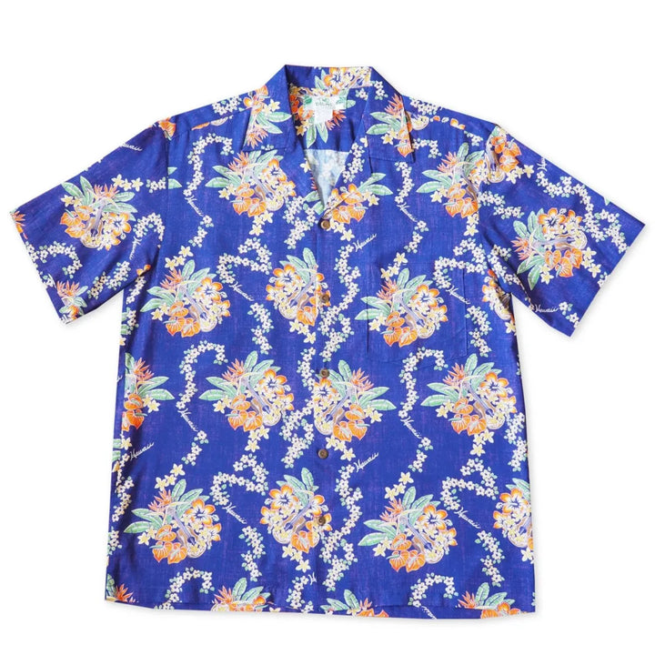 Hawaii Lei Purple Hawaiian Rayon Shirt - Made in Hawaii