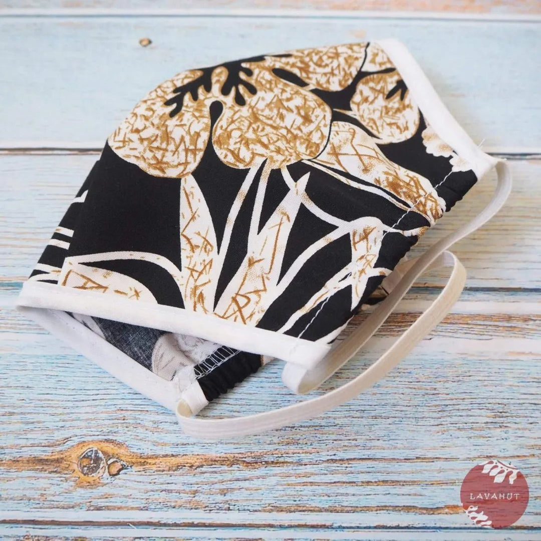 Hawaiian Face Mask • Black Sweet Pineapple + Trim – Authentic Hawaiian Face Mask by Lavahut