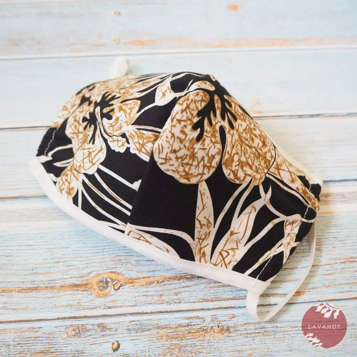 Hawaiian Face Mask • Black Sweet Pineapple + Trim – Authentic Hawaiian Face Mask by Lavahut