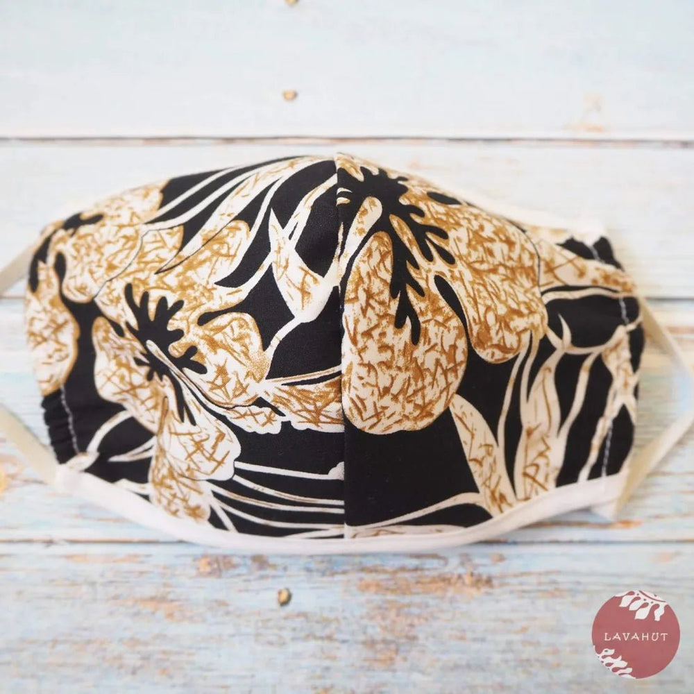 Hawaiian Face Mask • Black Sweet Pineapple + Trim – Authentic Hawaiian Face Mask by Lavahut