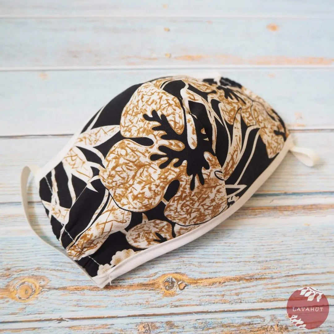 Hawaiian Face Mask • Black Sweet Pineapple + Trim – Authentic Hawaiian Face Mask by Lavahut