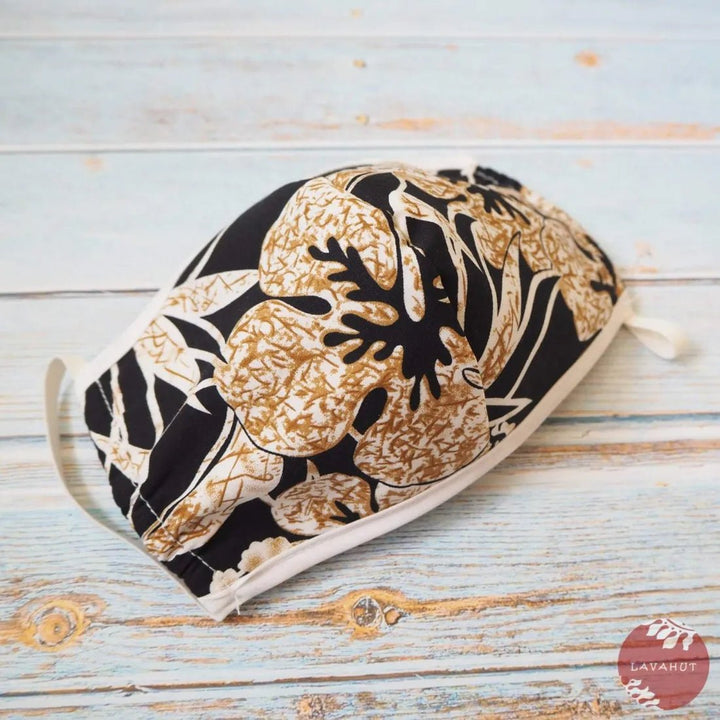 Hawaiian Face Mask • Black Sweet Pineapple + Trim – Authentic Hawaiian Face Mask by Lavahut
