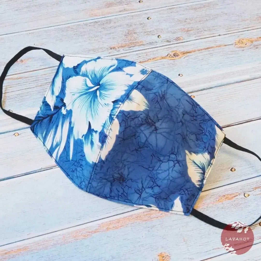 Hawaiian Face Mask • Blue Flower Power - Made in Hawaii