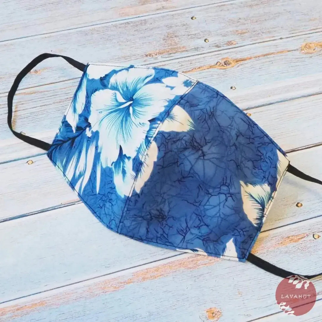 Hawaiian Face Mask • Blue Flower Power - Made in Hawaii