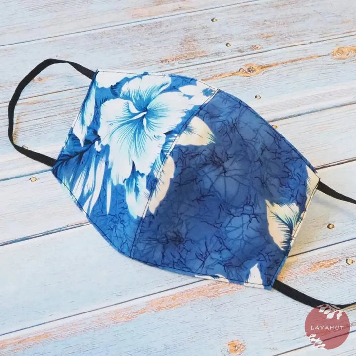 Hawaiian Face Mask • Blue Flower Power - Made in Hawaii