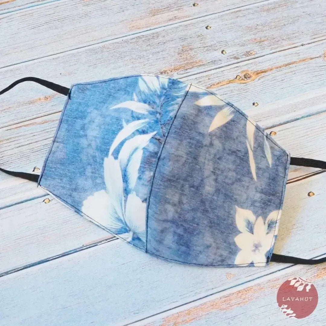 Hawaiian Face Mask • Blue Flower Power - Made in Hawaii