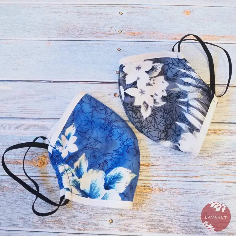 Hawaiian Face Mask • Blue Flower Power + Trim - Made in Hawaii